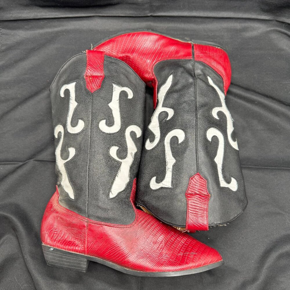 Vintage Faux Leather Red and Black Western Cowgirl Boots Size 4M